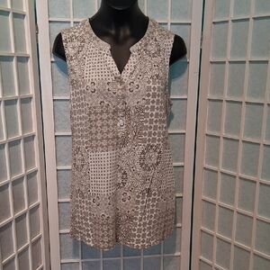 Croft & Barrow Gray and White Geometric Sleeveless Top 6500
